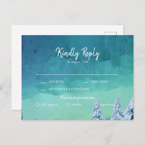 Elegant Blue Watercolor Winter Wedding RSVP Invitation Postcard
