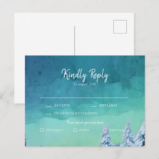 Elegant Blue Watercolor Winter Wedding RSVP Invitation Postcard (Front/Back)
