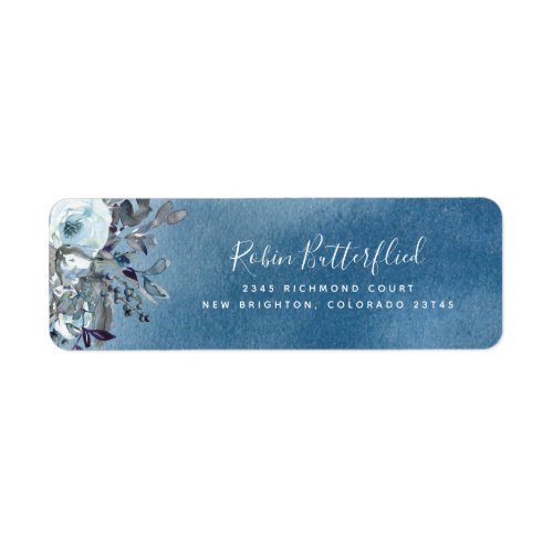Elegant Blue Watercolor with Floral Return Address Label