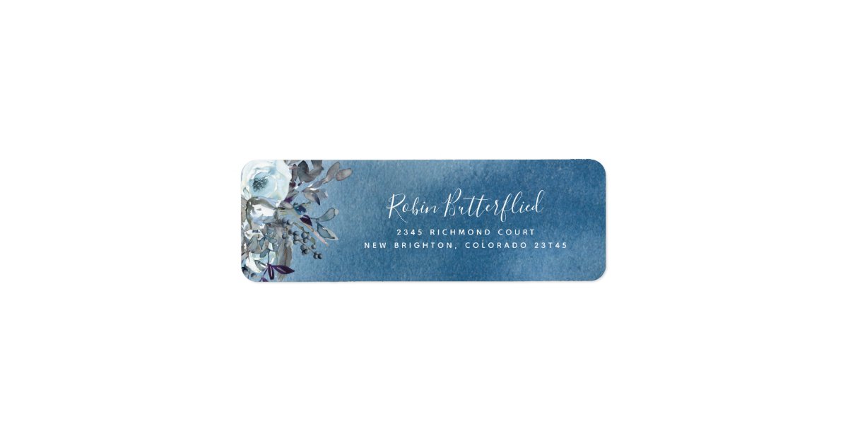 Elegant Blue Watercolor with Floral Return Address Label | Zazzle