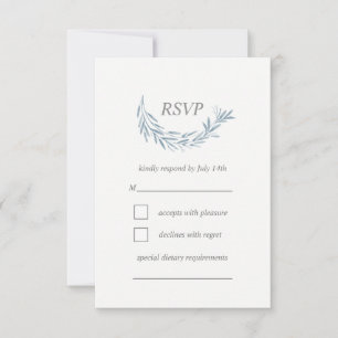 Elegant Blue Watercolor Wreath Wedding RSVP Card