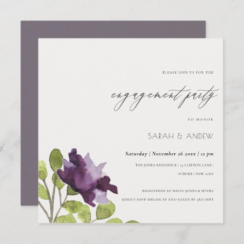 ELEGANT BLUE WATERCOLOUR FLORAL GOLD ENGAGEMENT INVITATION