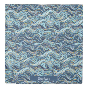 Elegant Blue Wave Pattern with Gold Accents Duvet Cover