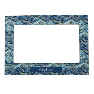 Elegant Blue Wave Pattern with Gold Accents Magnetic Frame