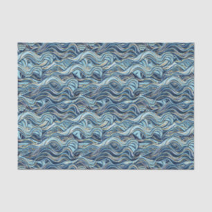Elegant Blue Wave Pattern with Gold Accents Tissue Paper