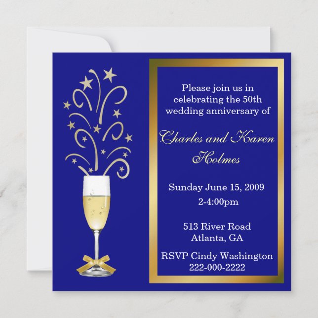 Elegant Blue Wedding Anniversary Party Invitation (Front)