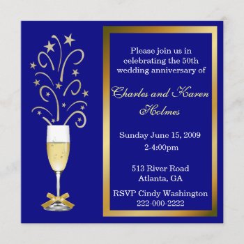 Elegant Blue Wedding Anniversary Party Invitation by DizzyDebbie at Zazzle