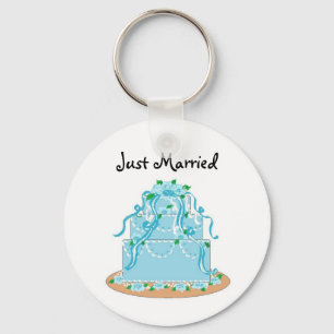 Elegant Blue Wedding Cake - Just Married Keychain