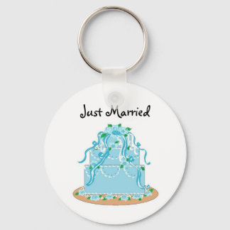 Elegant Blue Wedding Cake - Just Married Keychain