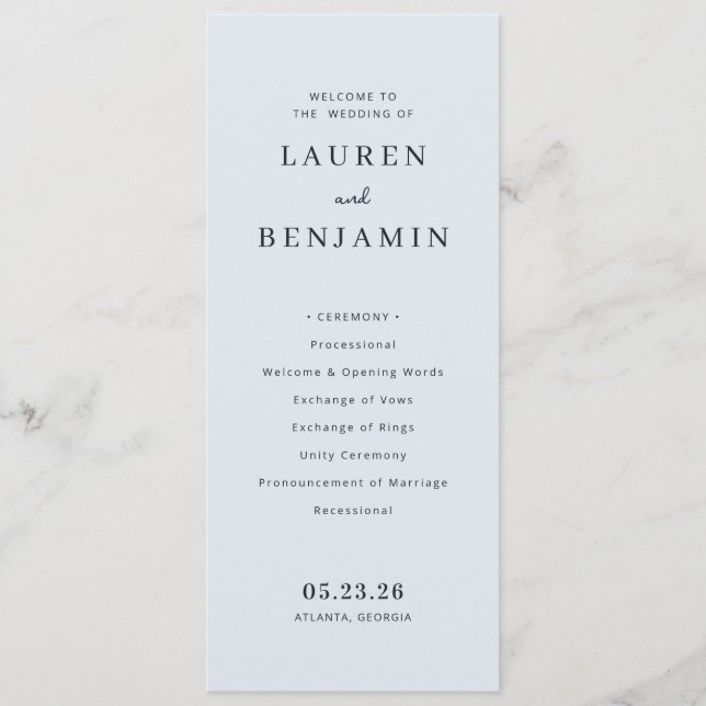 Elegant Blue Wedding Ceremony Program (Front)