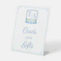 Elegant Blue Wedding Crest Cards And Gifts Pedestal Sign