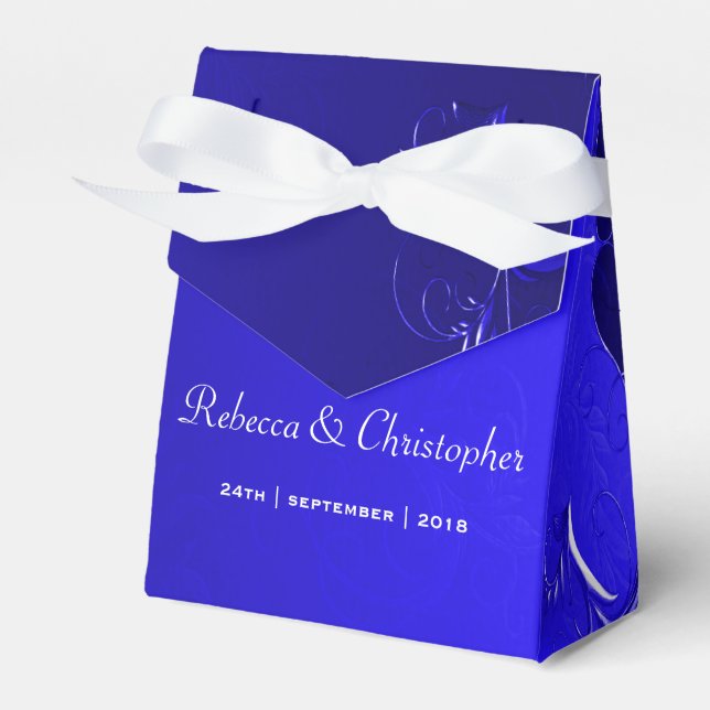 Elegant Blue Wedding Favor Boxes (Front Side)