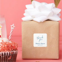Elegant Blue Wedding Favor Thank You Sticker