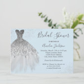 Elegant Blue Wedding Gown Bridal Shower Invitation (Standing Front)
