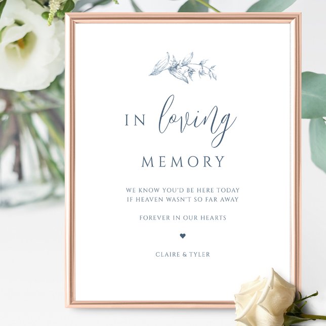 Elegant Blue Wedding In Loving Memory Sign (Creator Uploaded)