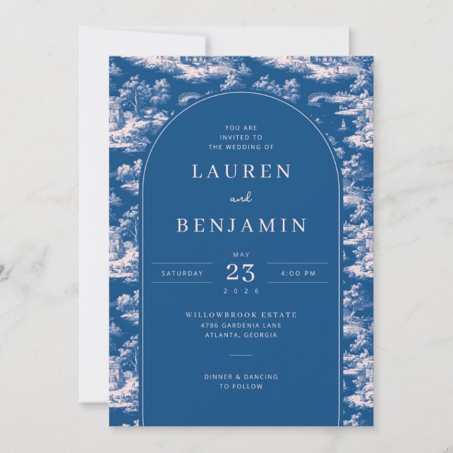 Elegant Blue Wedding Invitation (Front)