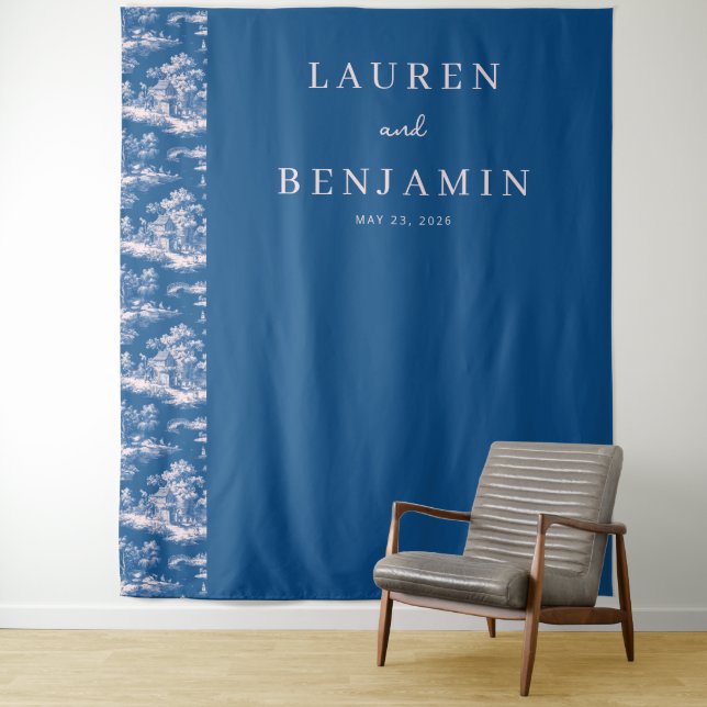Elegant Blue Wedding Invitation Tapestry (In Situ)
