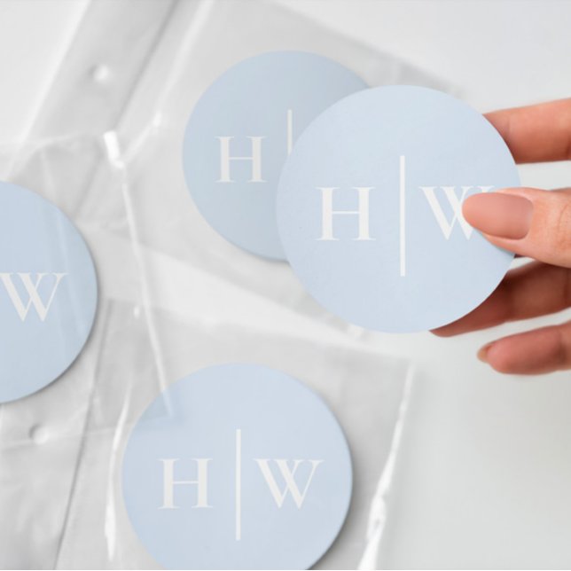 Elegant Blue Wedding Monogram Classic Round Sticker (Creator Uploaded)