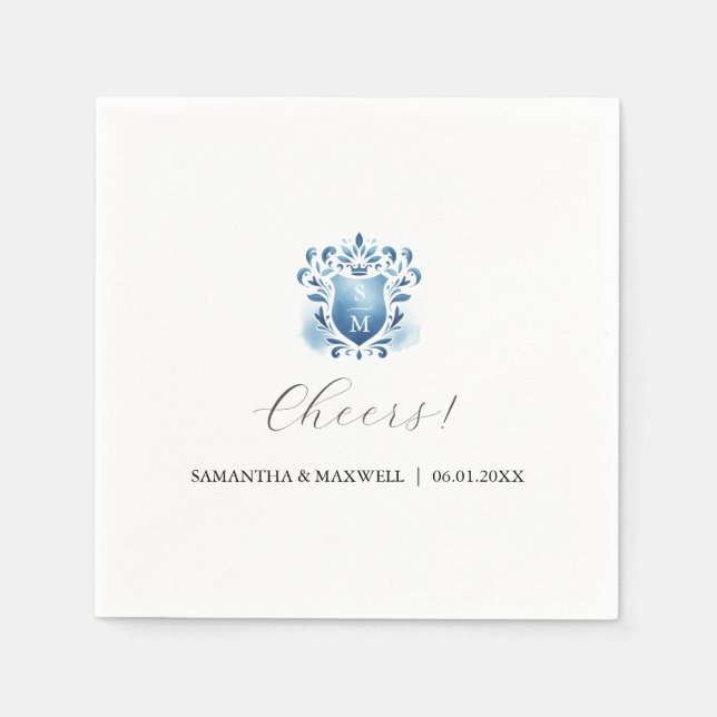 Elegant Blue Wedding Monogram Napkins (Front)