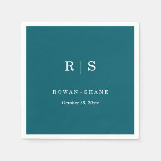 Elegant Blue Wedding Napkin with Black Monogram