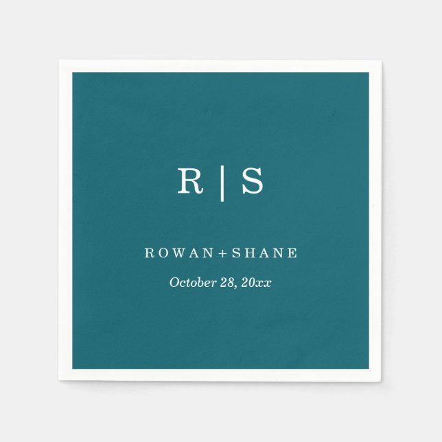 Elegant Blue Wedding Napkin with Black Monogram (Front)