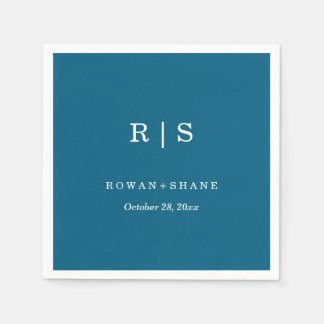 Elegant Blue Wedding Napkin with Black Monogram