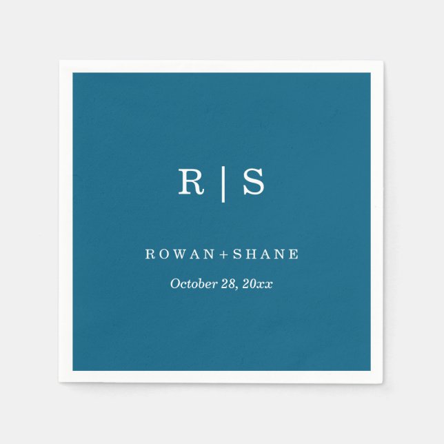 Elegant Blue Wedding Napkin with Black Monogram (Front)