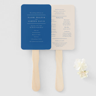 Elegant Blue Wedding Program Hand Fan