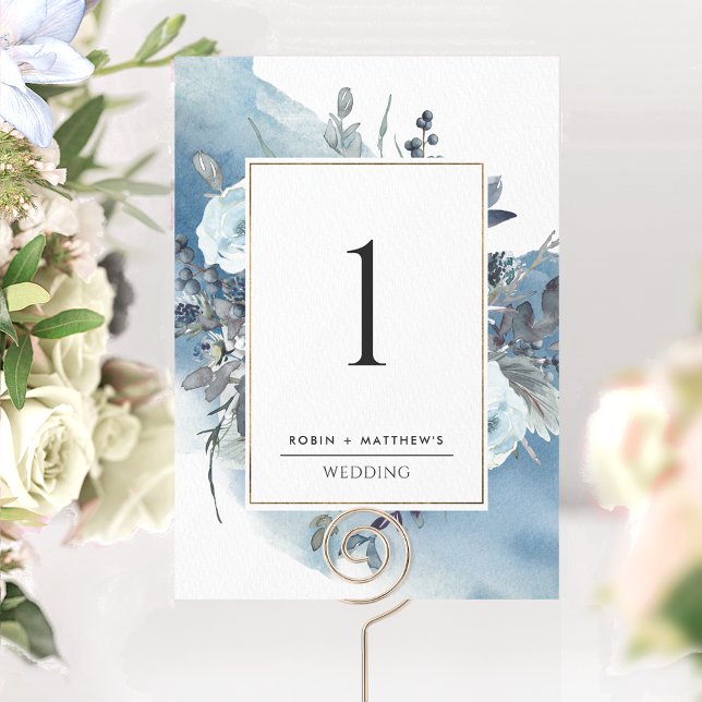 Elegant Blue Wedding Reception Table Number (Creator Uploaded)