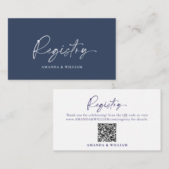 Elegant Blue Wedding Registry Card with QR  (Front/Back)
