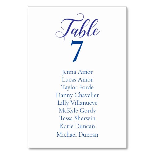 Elegant Blue Wedding Seating Chart Cards