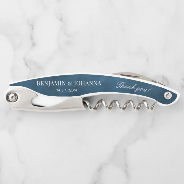 Elegant Blue Wedding Thank You Guest Favors Waiter's Corkscrew (Front)