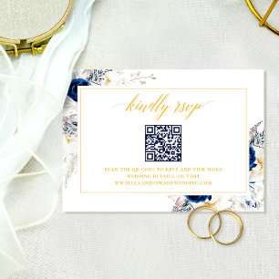 Elegant Blue Wedding Website RSVP QR Code Card