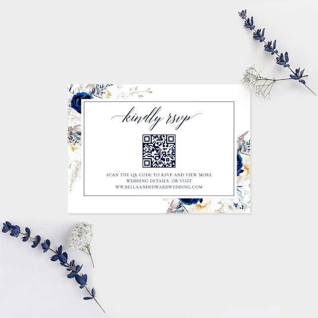 Elegant Blue Wedding Website RSVP QR Code Card (Creator Uploaded)