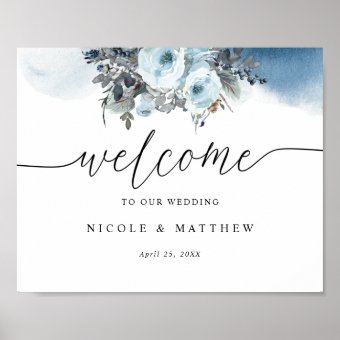 Elegant Blue Wedding Welcome Sign | Zazzle