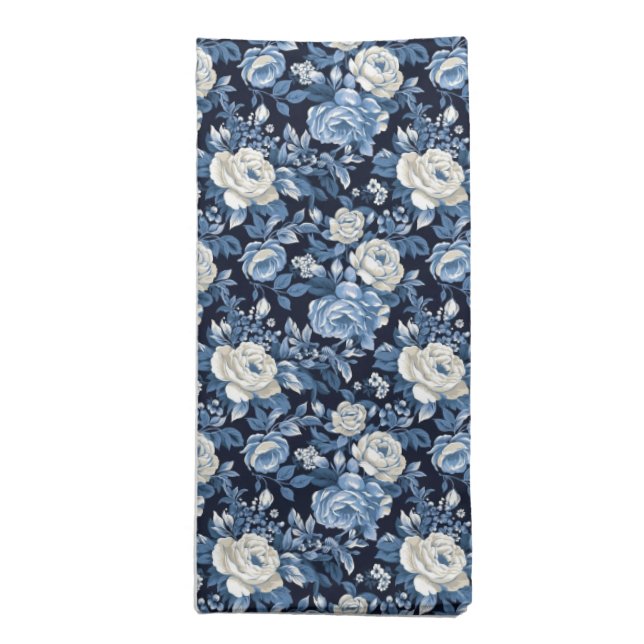 Elegant Blue while roses tiled Wedding  Cloth Napkin (Folded)