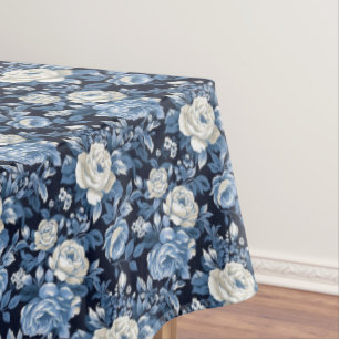 Elegant Blue while roses tiled Wedding Tablecloth