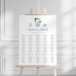 Elegant Blue White 15 Tables Wedding Seating Chart Foam Board
