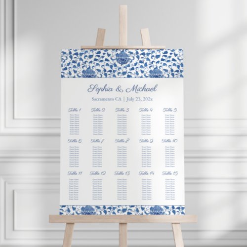 Elegant Blue White 15 Tables Wedding Seating Plan Foam Board
