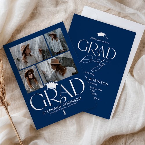 Elegant Blue & White 4 Photo Graduation Party