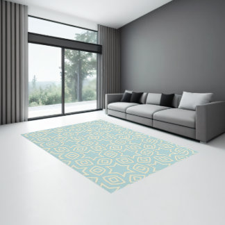 Elegant Blue & White Abstract Geometric Pattern Rug