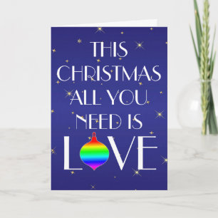 Elegant Blue White all you need is love Christmas Holiday Card