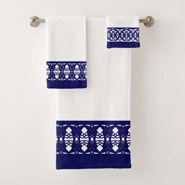 Elegant Blue & White Bath Towel Set (Insitu)