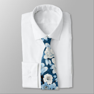 Elegant Blue White Blossom Work Wedding Neck Neck Tie