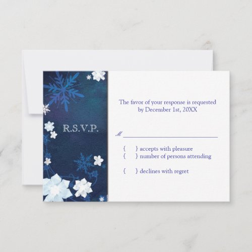 Elegant Blue n White Boho Winter Wedding RSVP