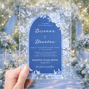Elegant Blue & White Botanical Bird Wedding Acrylic Invitations