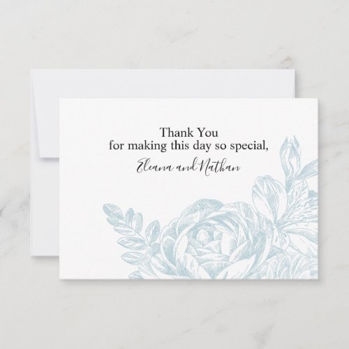 Elegant Blue White Botanical Floral Wedding  Thank You Card