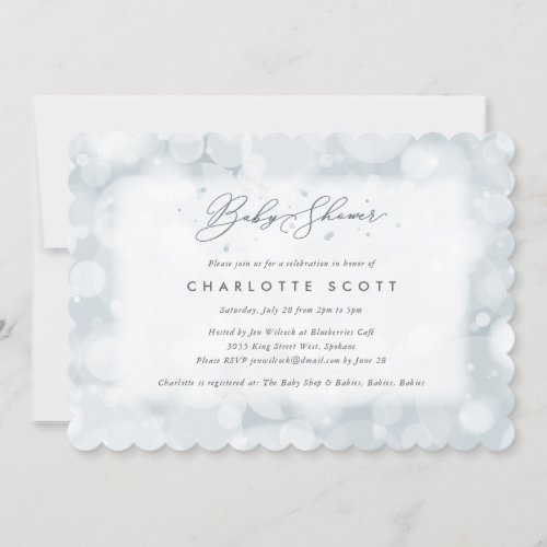 Elegant Blue  White Bubbles  Bokeh Baby Shower Invitation