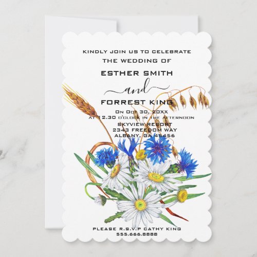 Elegant Blue  White Carnations Bouqet Wedding Invitation