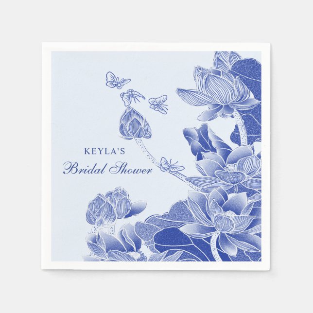 Elegant Blue White Chinoiserie Bridal Shower  Napkins (Front)